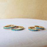 turquoise cz micro pave cartilage huggie 14k hoops