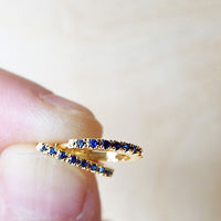blue sapphire cz pave 14k huggie earrings
