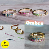 ombre gemstone pave 14k solid gold 2mm gradient half eternity band