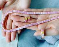 crush ice pink quartz gemstone cz tennis necklace