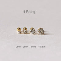 14k solid gold piercings bezel 2mm 3mm 4mm dainty helix rook daith tragus conch cartilage  piercing
