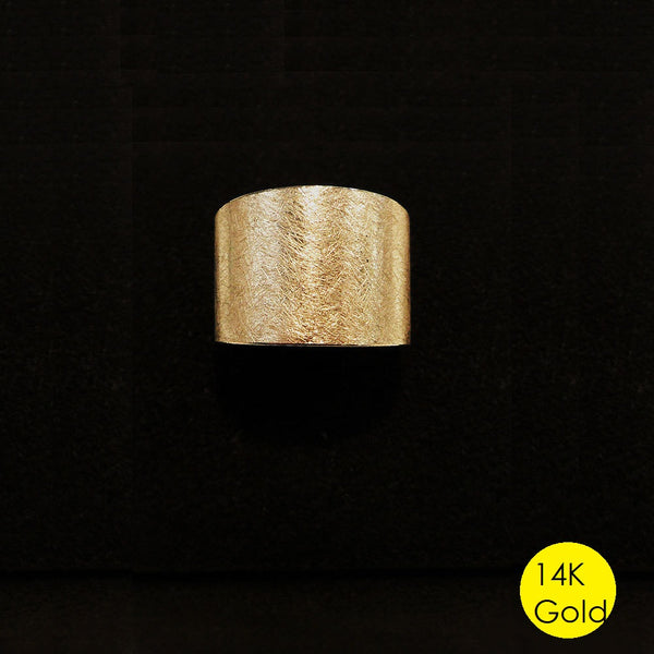 wide brushed solid gold ring