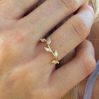14k gold leaf branch marquise ring cz diamond laurel leaf stackable ring