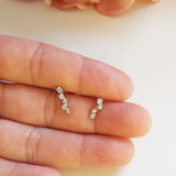 genuine natural white diamond cluster asymmetrical bar 14k stud earrings