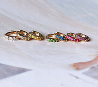 genuine vibrant color diamond pave 14k solid gold huggie hoops